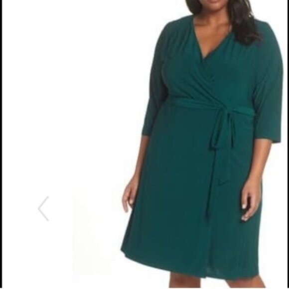 Talbots Hunter Green Faux Wrap Dress. - Picture 2 of 6